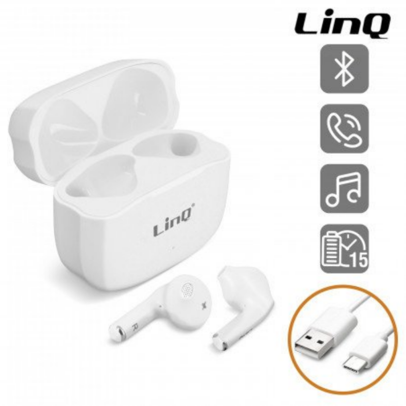 Écouteurs Bluetooth avec Boîtier de Charge LinQ R535 Blanc — LinQ · Smarty Paris 18e